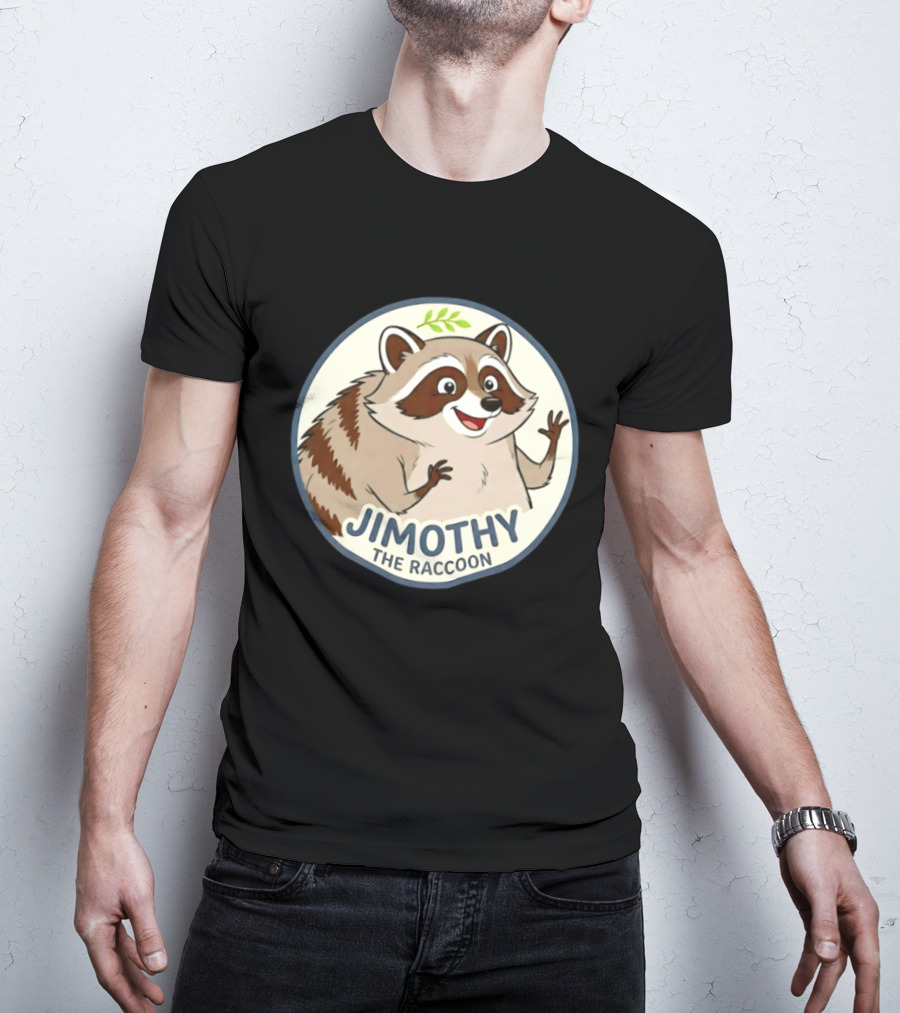 Jimothy The Raccoon Friendly Cartoon Character With Leaf Motif T-Shirt