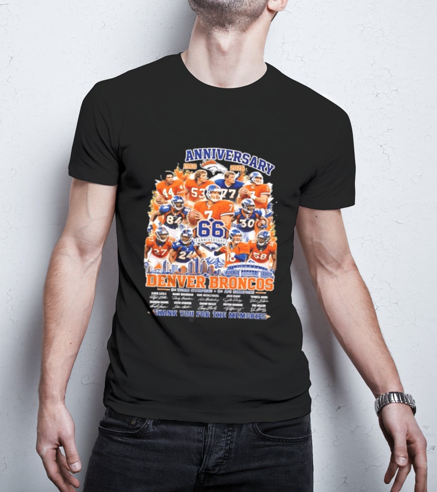 Denver Broncos 66th Anniversary 1960 2026 Thank You For The Memories With Players And Championships T-Shirt