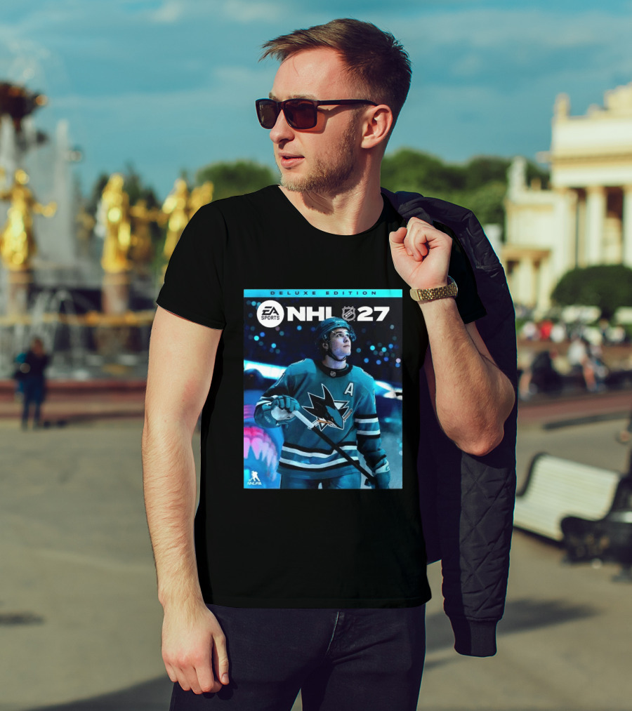 EA Sports NHL 27 Deluxe Edition Macklin Celebrini San Jose Sharks Cover Athlete T-Shirt