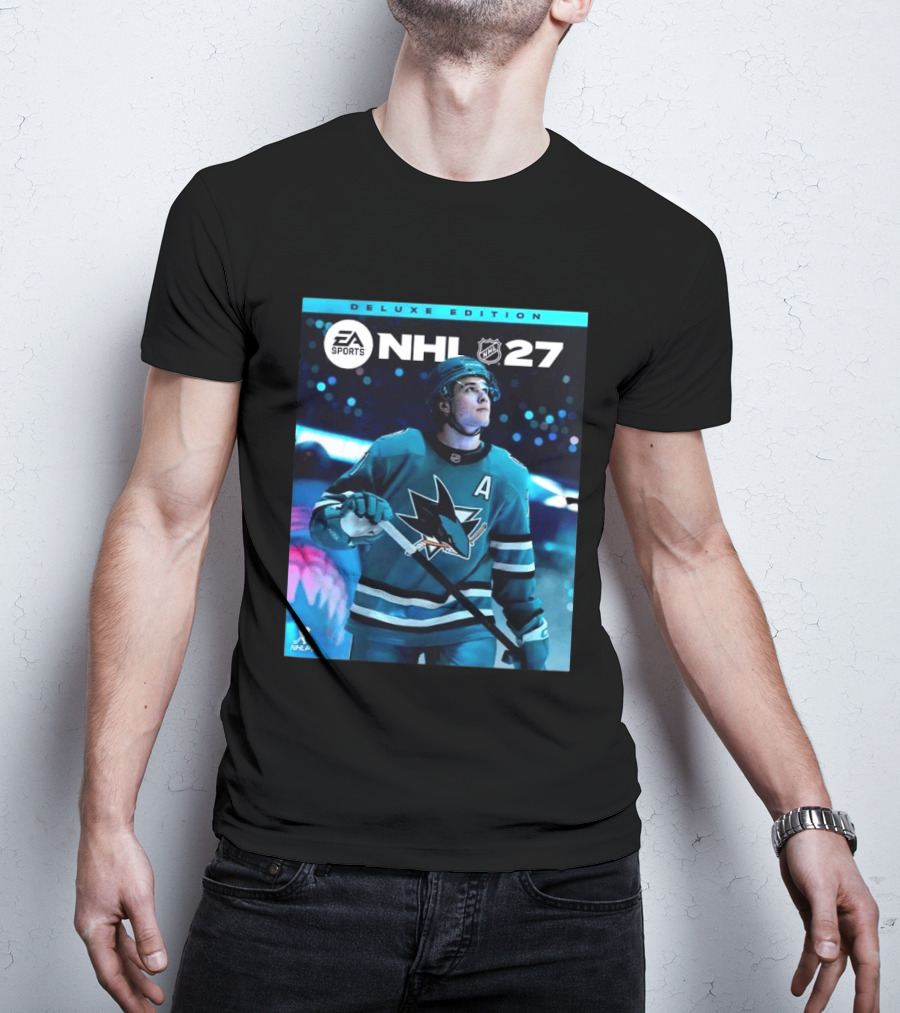 EA Sports NHL 27 Deluxe Edition Macklin Celebrini San Jose Sharks Cover Athlete T-Shirt