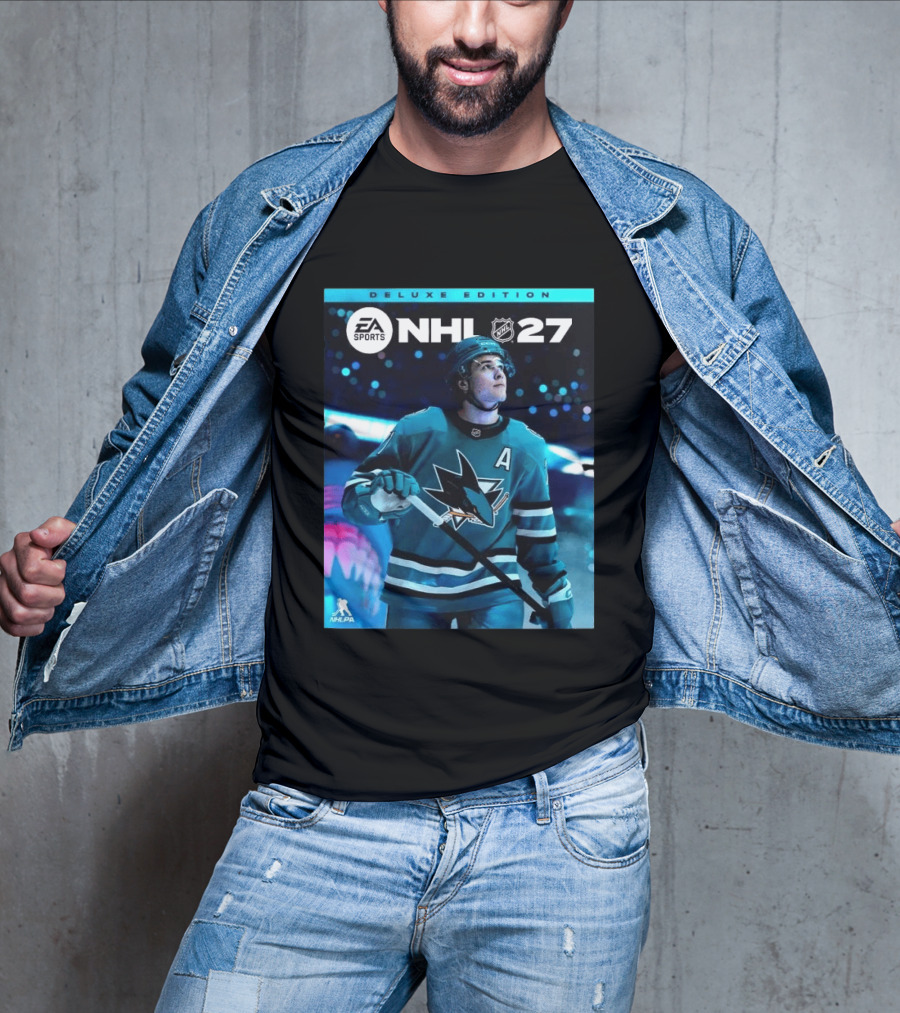 EA Sports NHL 27 Deluxe Edition Macklin Celebrini San Jose Sharks Cover Athlete T-Shirt