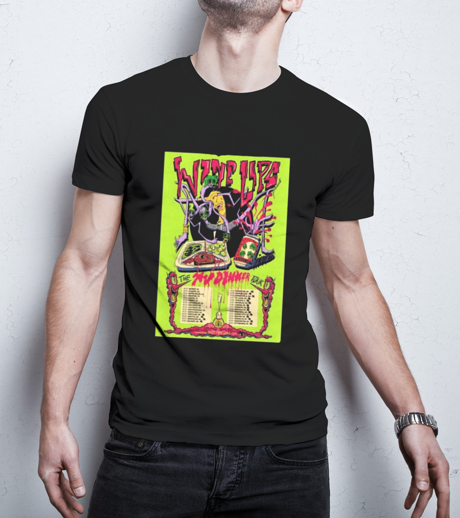 Wine Lips TV Dinner Tour 2026 Canada USA Neon Zombie Concert T-Shirt