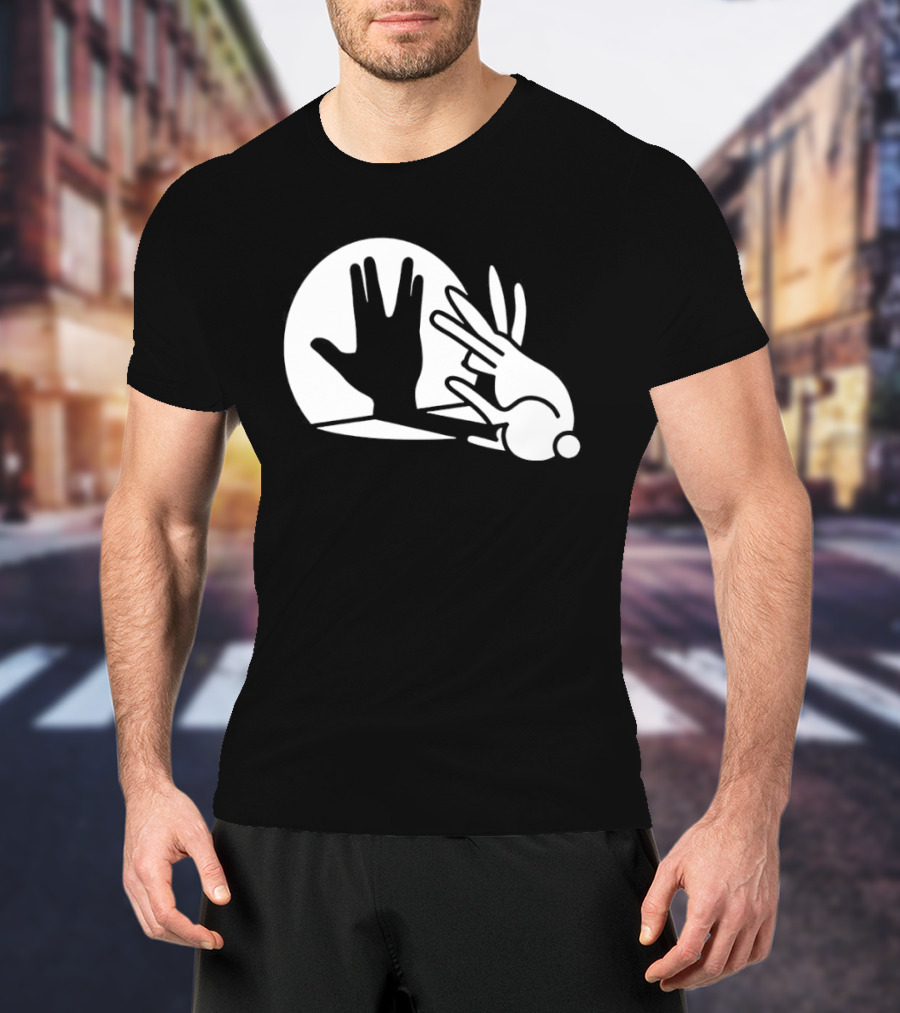 Hand Shadow Bunny Puppet Shadows Playful Gesture T-Shirt