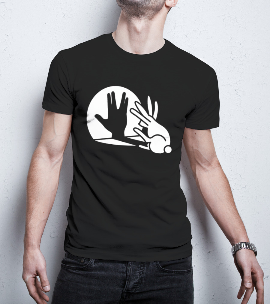 Hand Shadow Bunny Puppet Shadows Playful Gesture T-Shirt