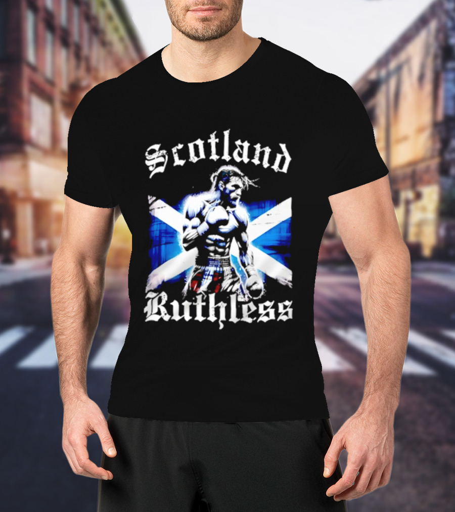 Scotland Ruthless Fighter With Scottish Cross Flag T-Shirt