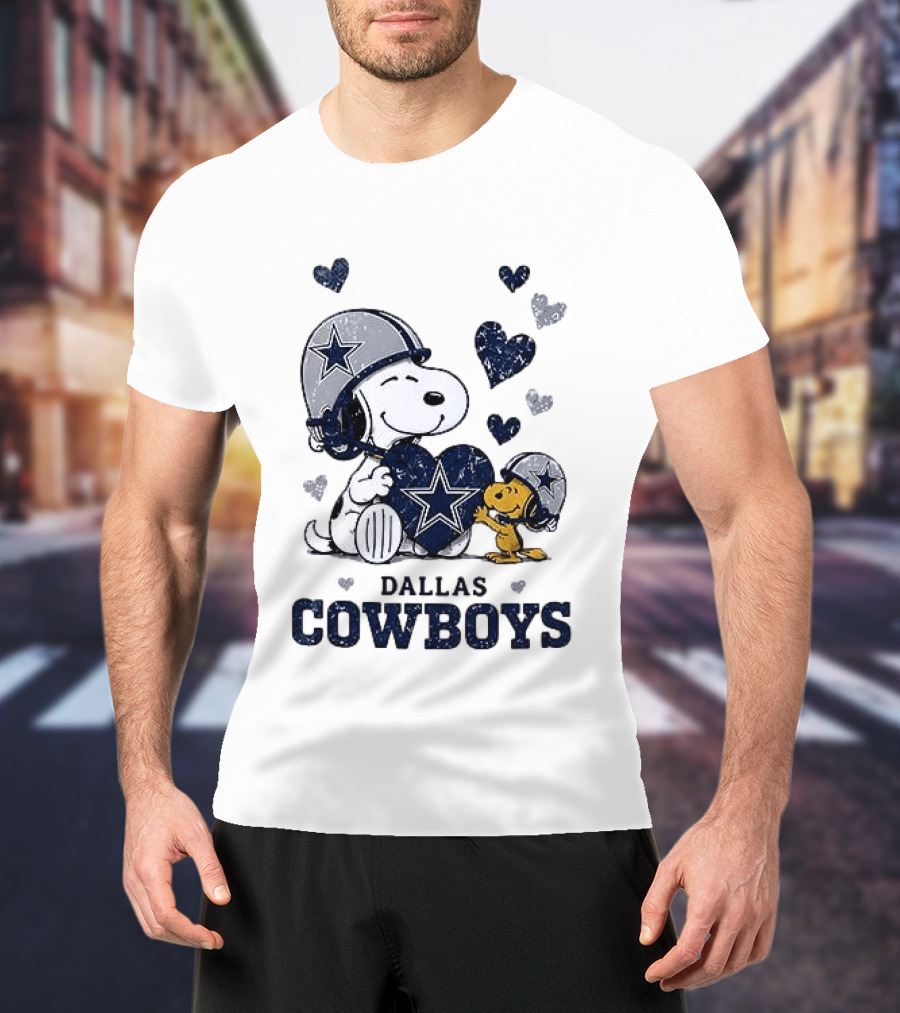 Dallas Cowboys Peanuts Snoopy Woodstock Love Hearts T-Shirt