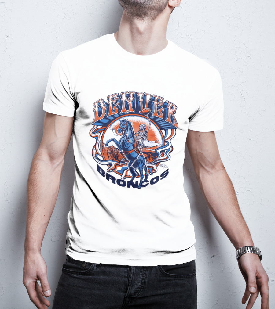 Denver Broncos Skeleton Horse Rider Football T-Shirt