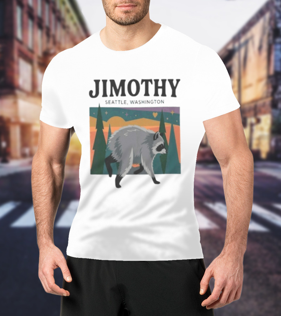 Jimothy Raccoon Seattle Washington Pacific Northwest Forest Scene T-Shirt