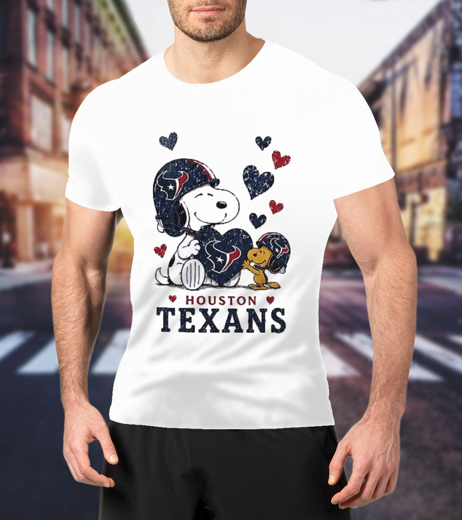 Houston Texans Peanuts Snoopy Woodstock Love Hearts T-Shirt