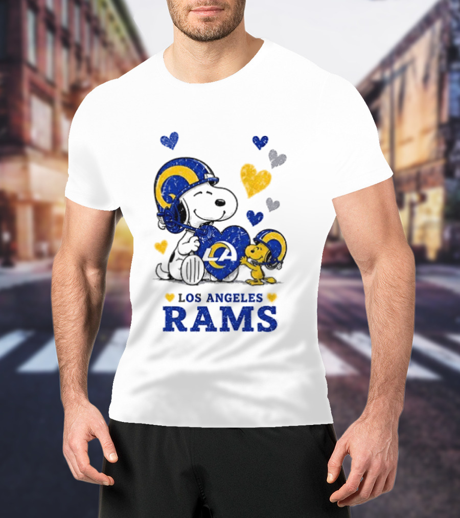 Los Angeles Rams Peanuts Snoopy Love Laughter Hearts T-Shirt