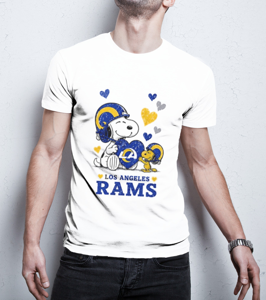 Los Angeles Rams Peanuts Snoopy Love Laughter Hearts T-Shirt