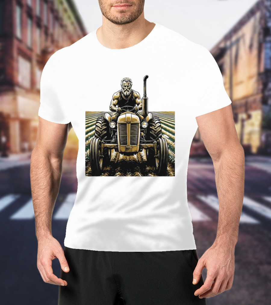 Muscular Farmer Tractor Field T-Shirt