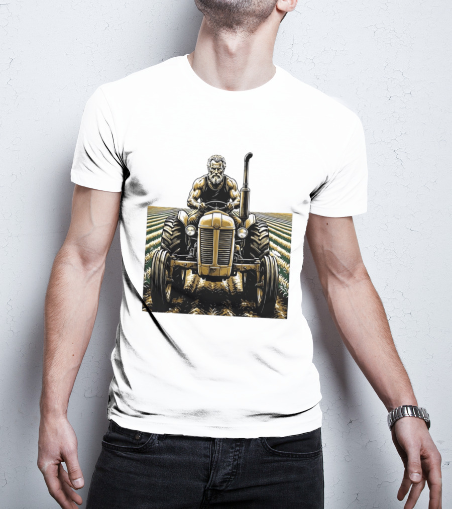 Muscular Farmer Tractor Field T-Shirt