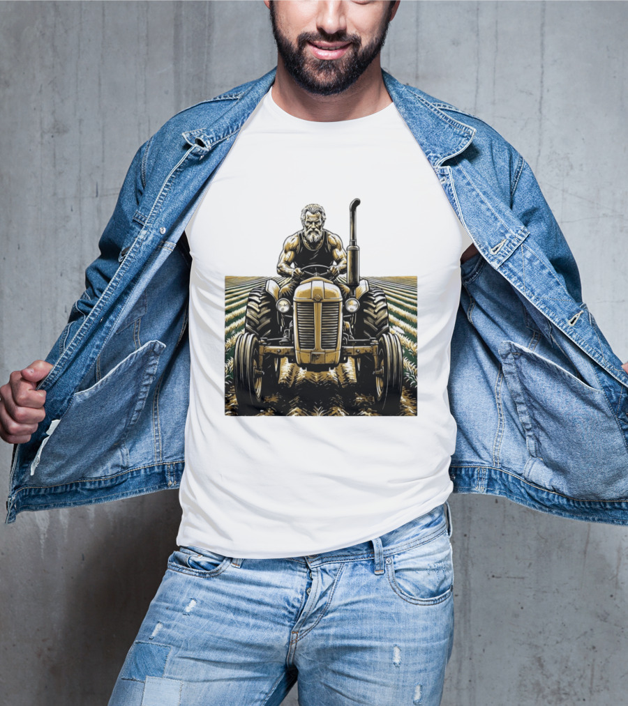Muscular Farmer Tractor Field T-Shirt