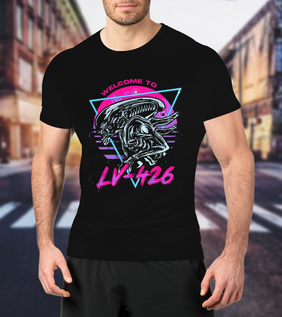 Welcome To LV 426 Alien Xenomorph Retro Neon Triangle T-Shirt