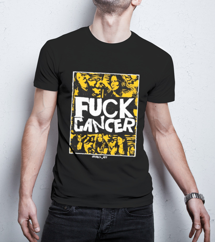 Fuck Cancer Support Bold Graphic With Yellow And Black T-Shirt