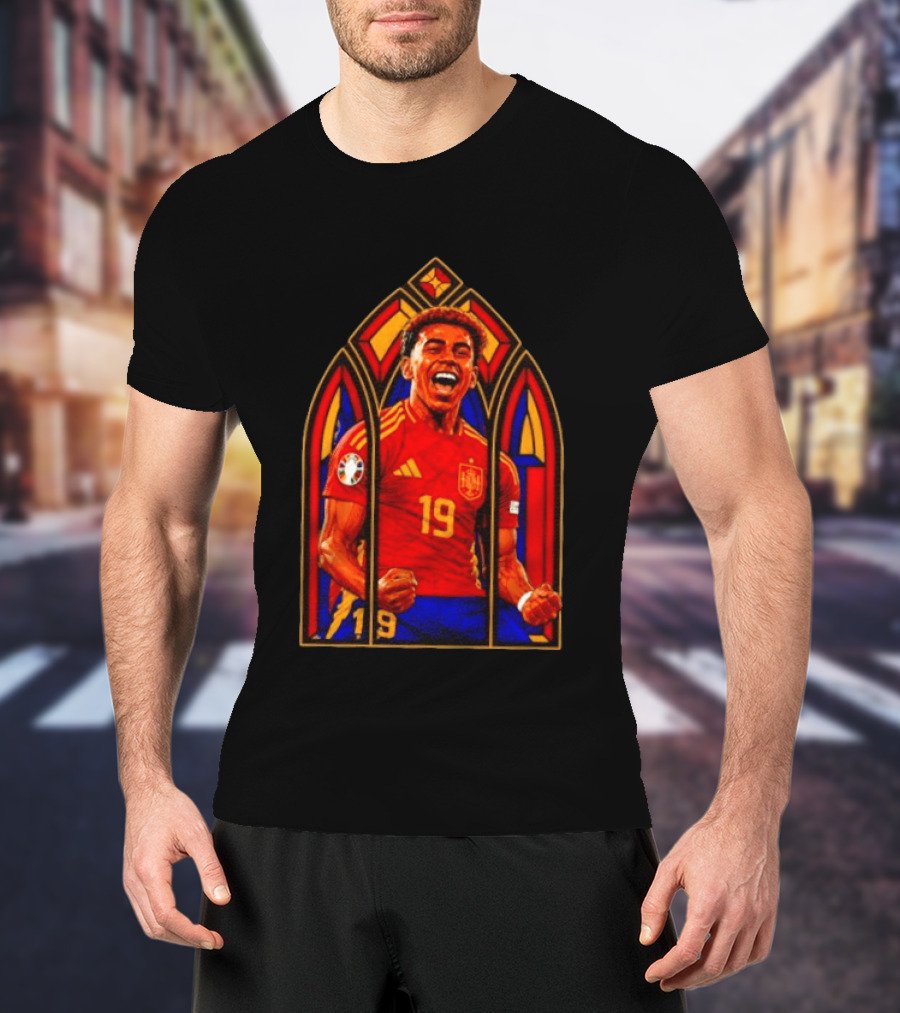 Lamine Yamal Spain National Team Number 19 Stained Glass Artistry T-Shirt