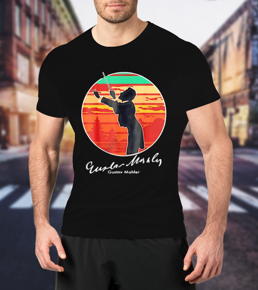 Gustav Mahler Conducting Silhouette With Vibrant Sunset T-Shirt
