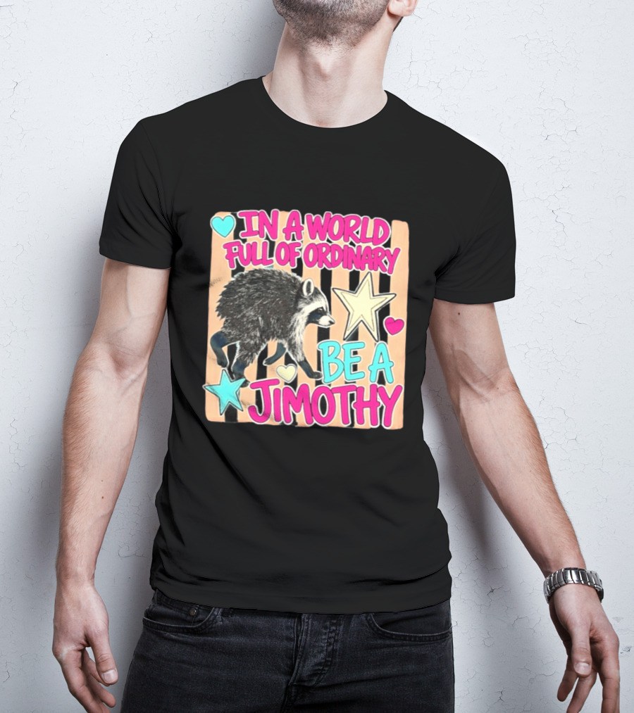 In A World Full Of Ordinary Be A Jimothy Raccoon With Stars And Hearts T-Shirt