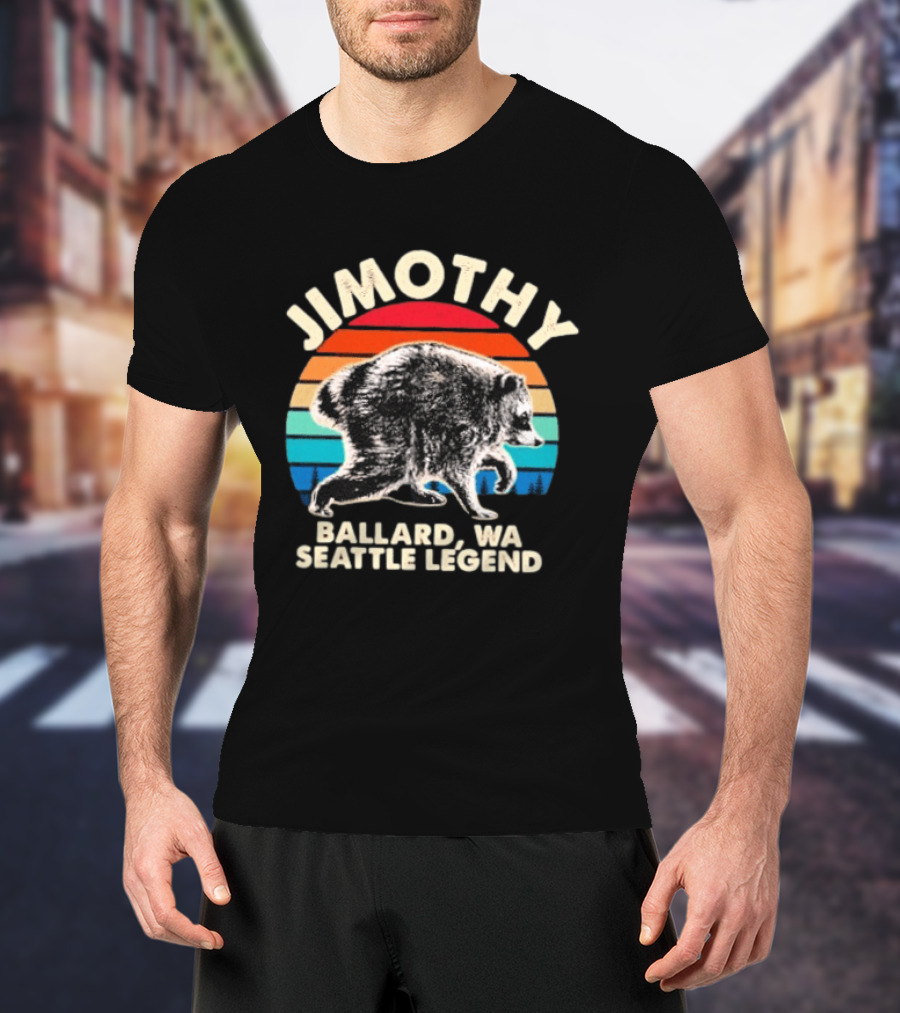 Jimothy Raccoon Ballard WA Seattle Legend Retro Vintage Sunset T-Shirt