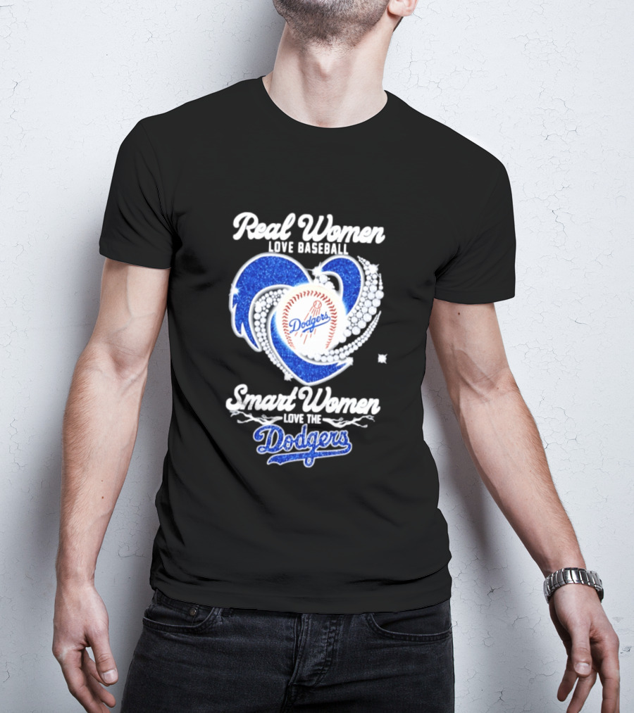 Real Women Love Baseball Smart Women Love The Dodgers Baseball Heart T-Shirt