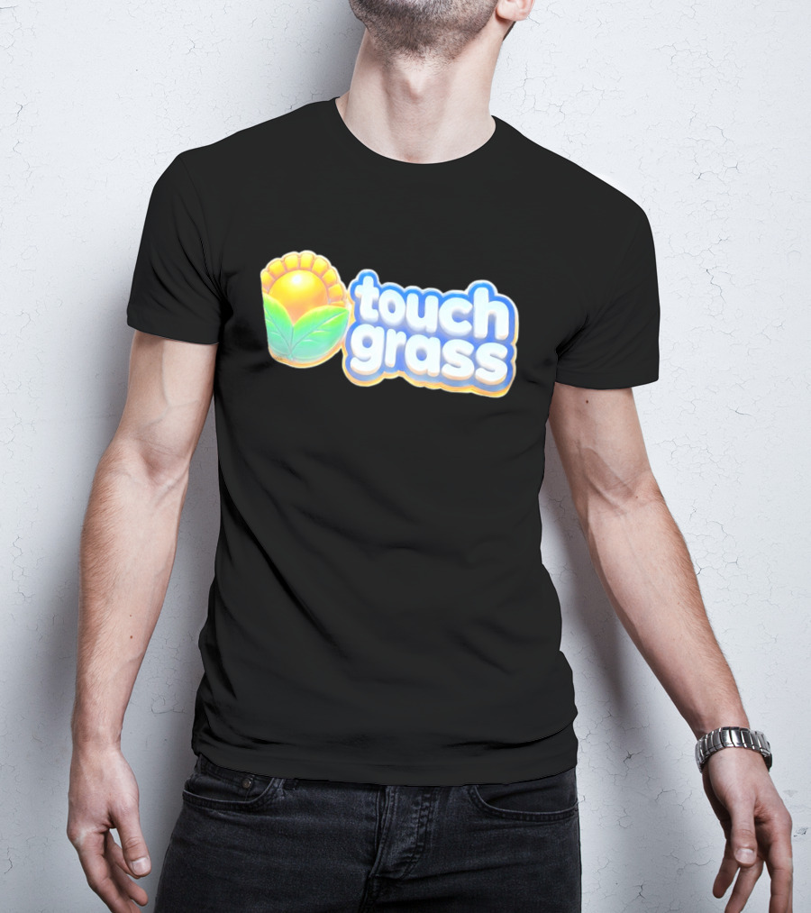 Touch Grass Plants Vs Zombies Sunflower Gaming Meme T-Shirt