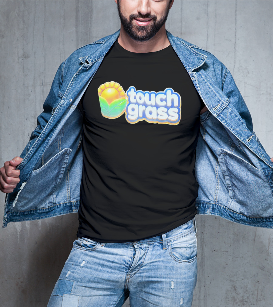 Touch Grass Plants Vs Zombies Sunflower Gaming Meme T-Shirt