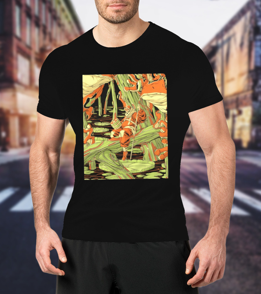 Swamp Explorer With Giant Frogs Wilderness Adventure T-Shirt
