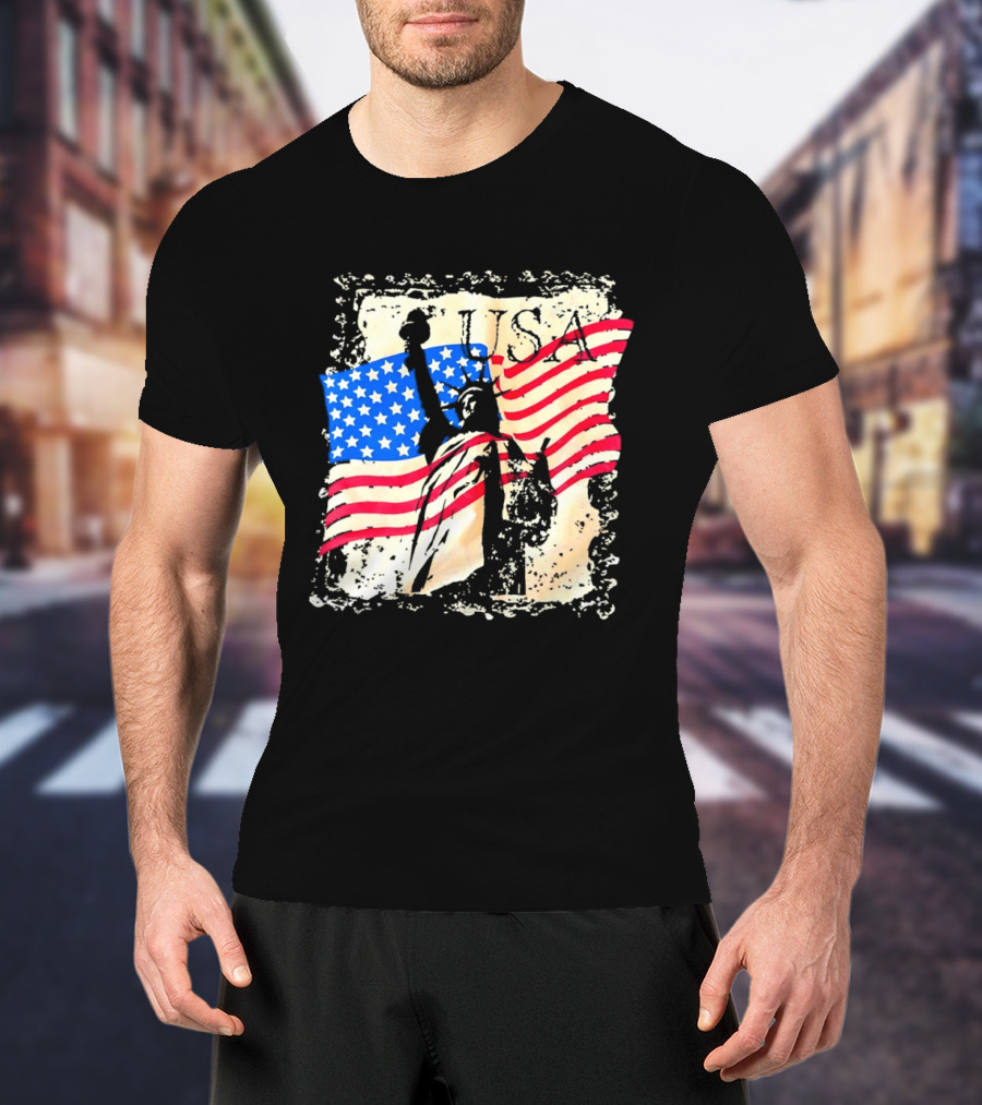 USA Statue Of Liberty American Flag T-Shirt