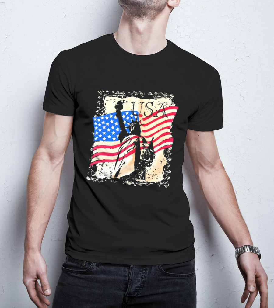 USA Statue Of Liberty American Flag T-Shirt