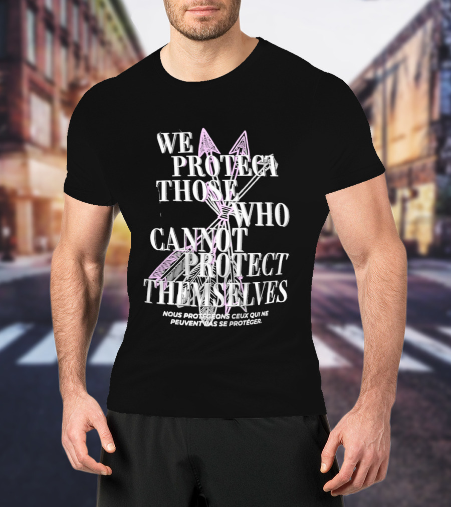 We Protect Those Who Cannot Protect Themselves Pink Sword Motif T-Shirt