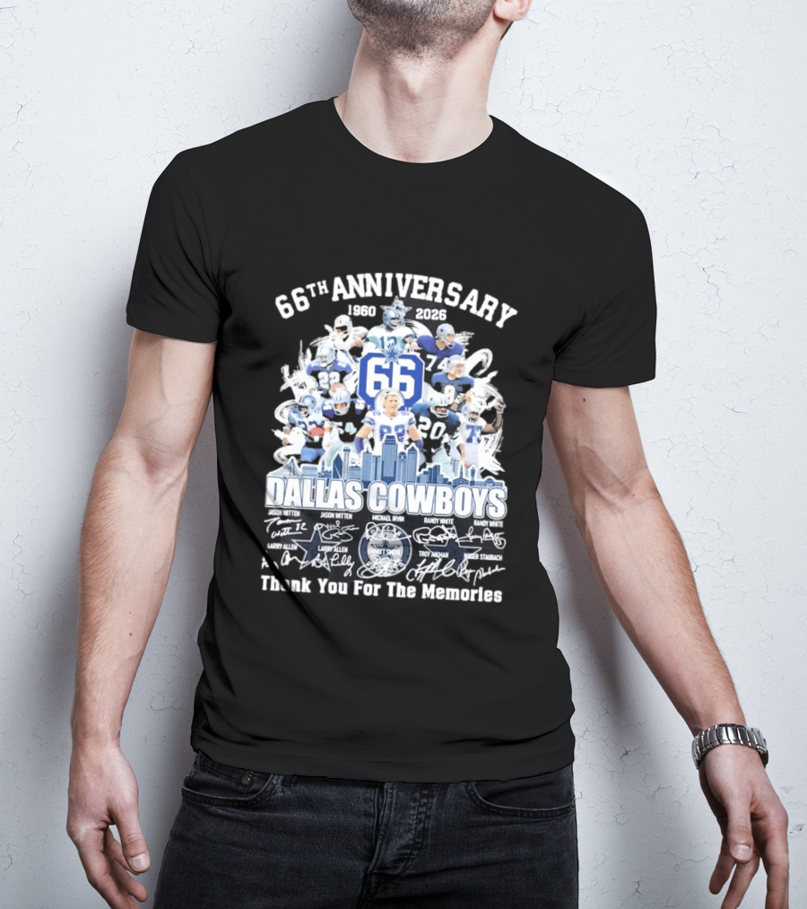 Dallas Cowboys 66th Anniversary 1960 2026 Thank You For The Memories Signatures T-Shirt