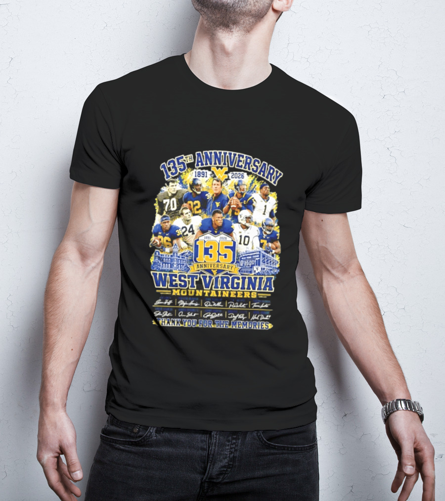 West Virginia Mountaineers 135th Anniversary 1891 2026 Thank You For The Memories Signatures T-Shirt