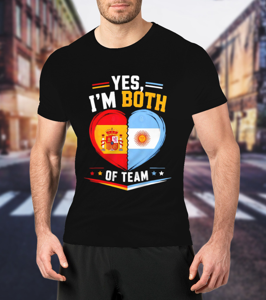 Yes I'm Both Team Spain And Argentina Heart Flags T-Shirt