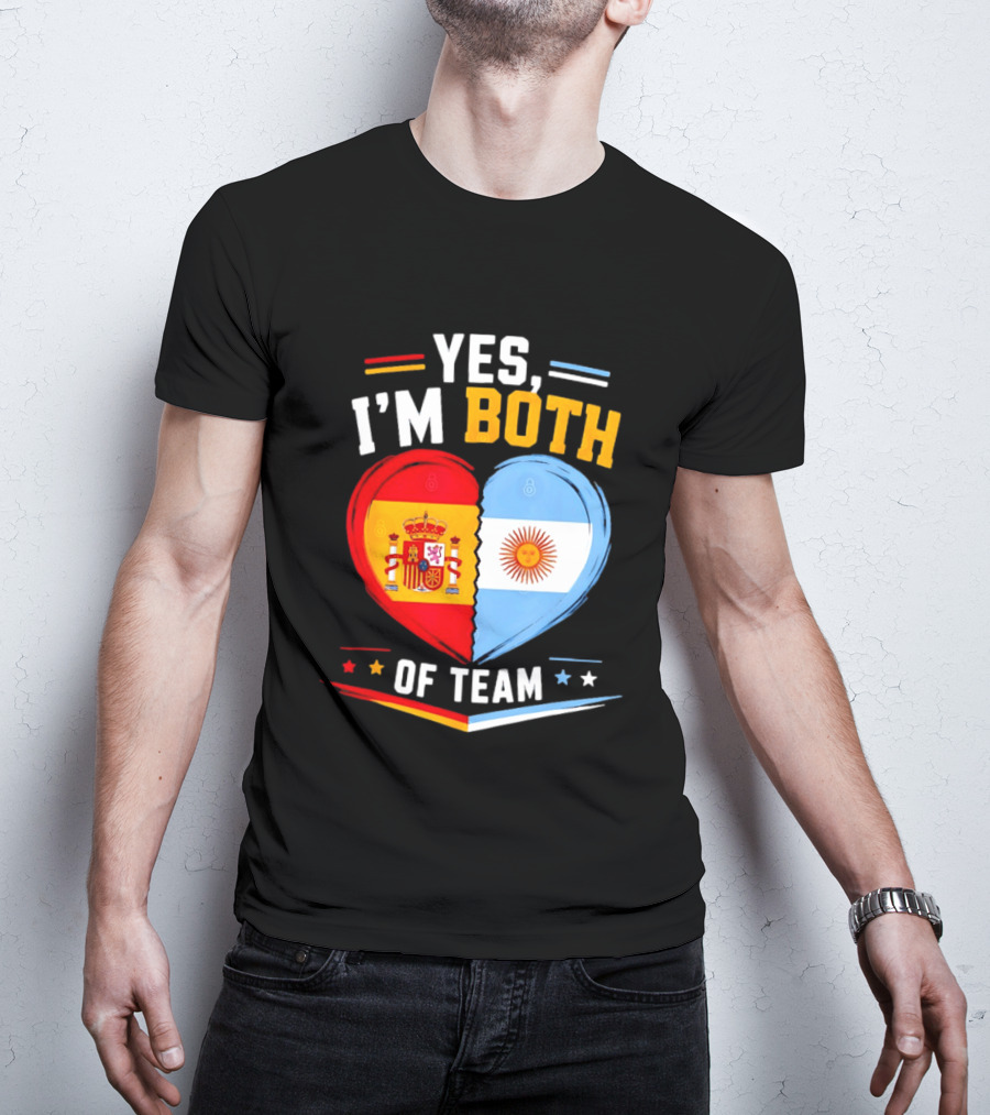 Yes I'm Both Team Spain And Argentina Heart Flags T-Shirt