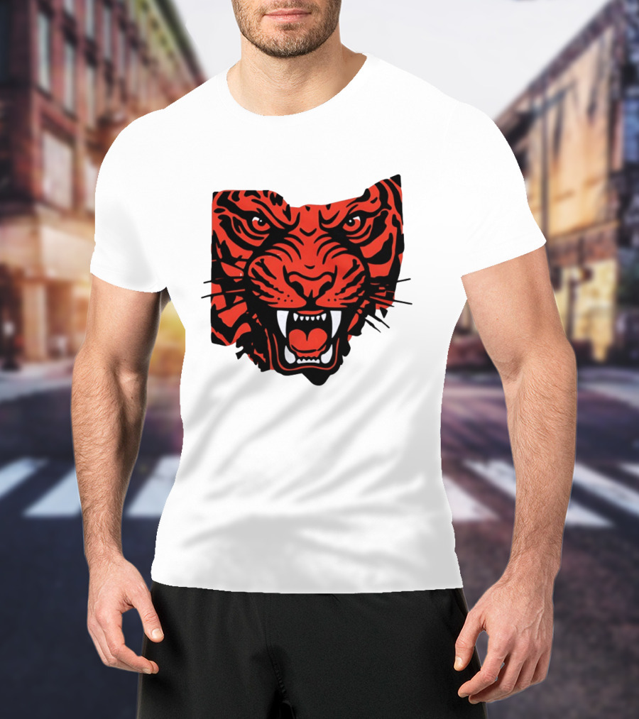 Aggressive Tiger Face Big Cat Animal Fierce Red And Black Tiger Head T-Shirt