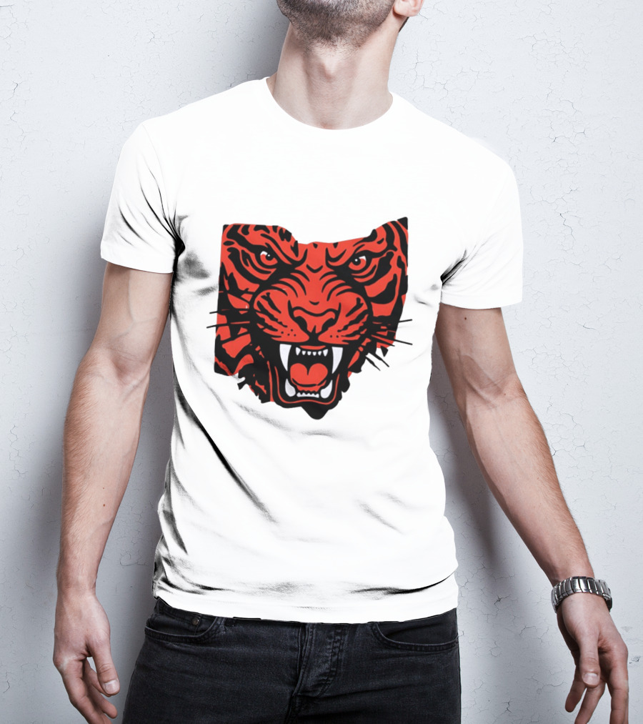 Aggressive Tiger Face Big Cat Animal Fierce Red And Black Tiger Head T-Shirt
