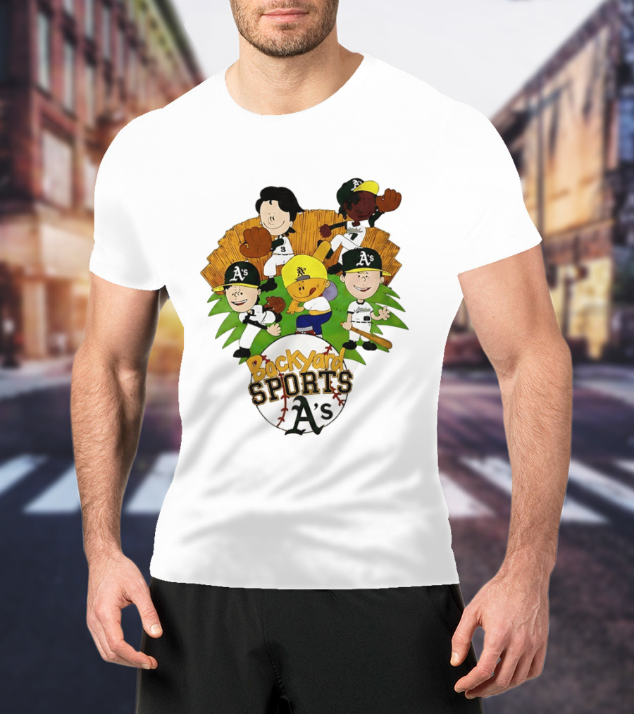 Backyard Sports A's Oakland Athletics MLB Characters Playing Baseball T-Shirt