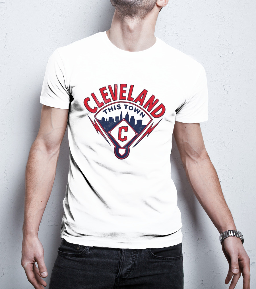 Cleveland Guardians This Town Baseball MLB Skyline Pitch Shape T-Shirt