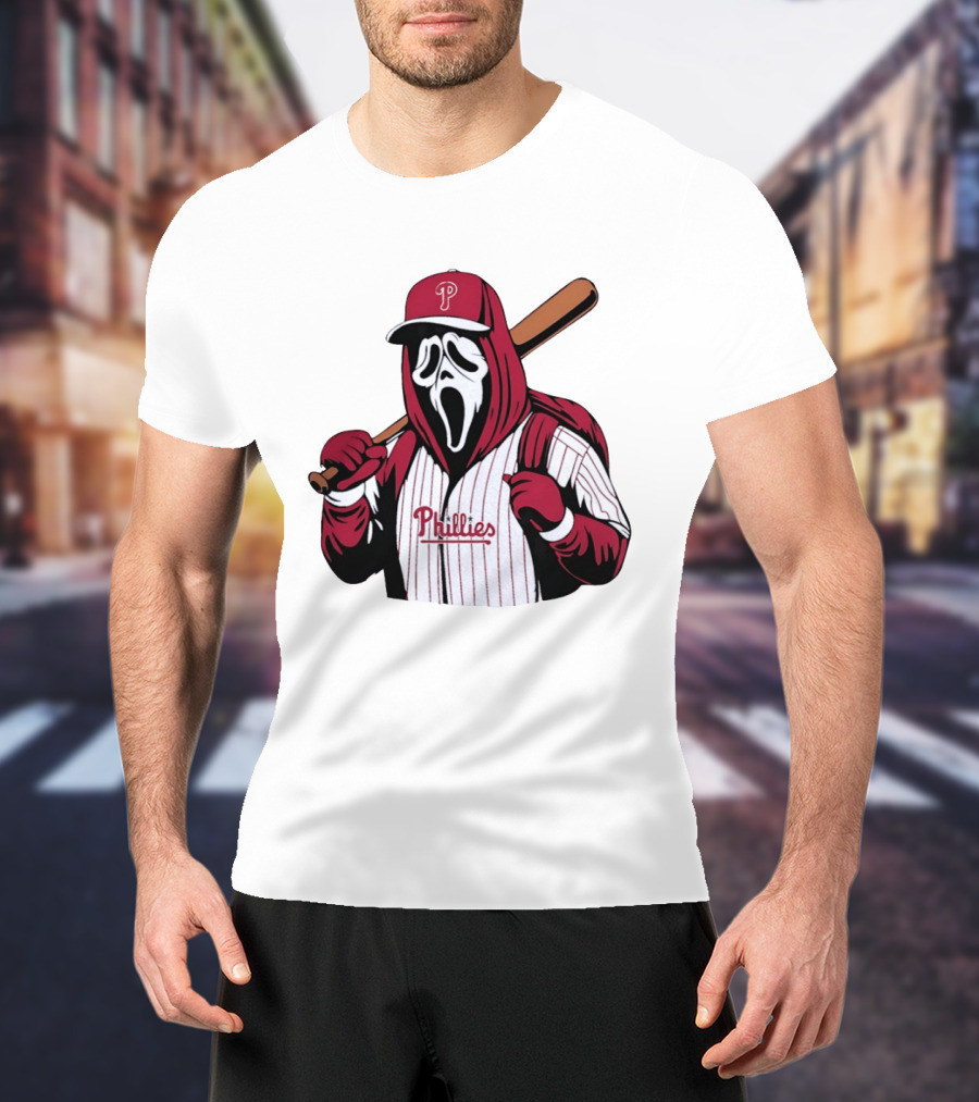 Philadelphia Phillies Ghostface Scream Baseball Horror Movie T-Shirt