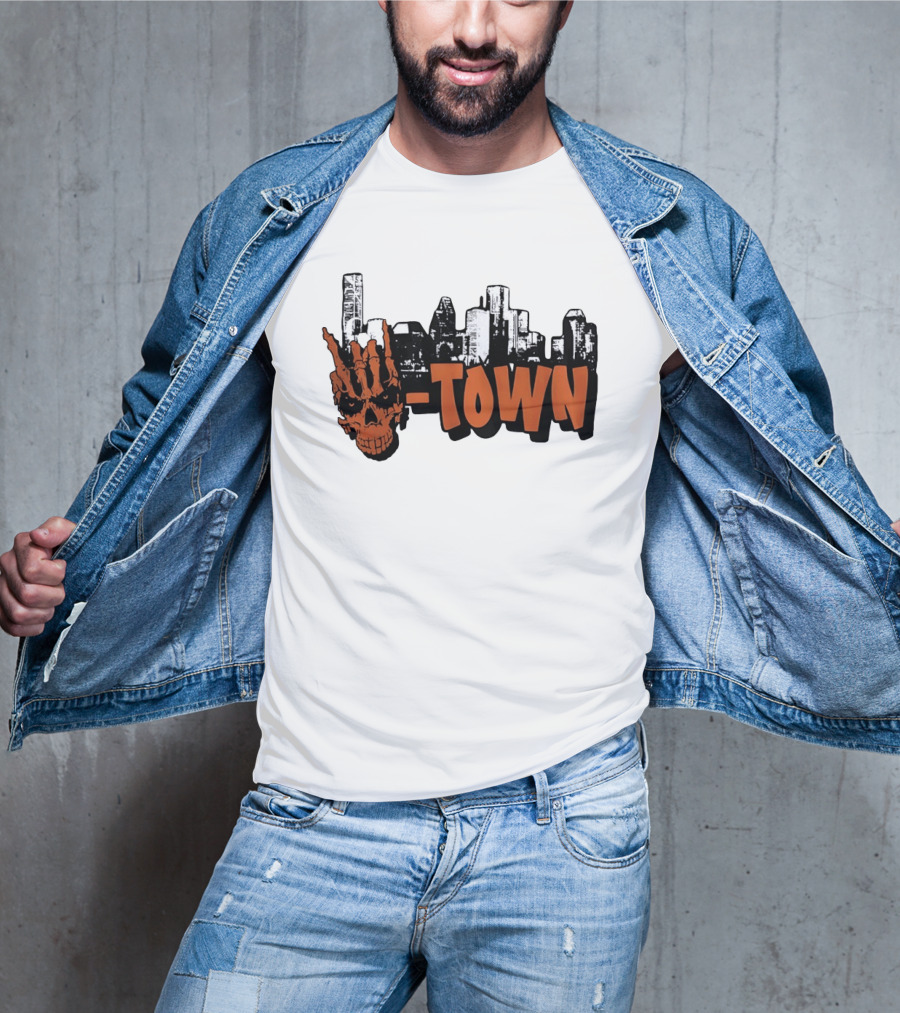 H Town Skull Skyline Houston Texas T-Shirt