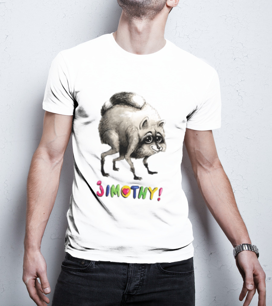Jimothy Raccoon Rainbow Text Playful T-Shirt