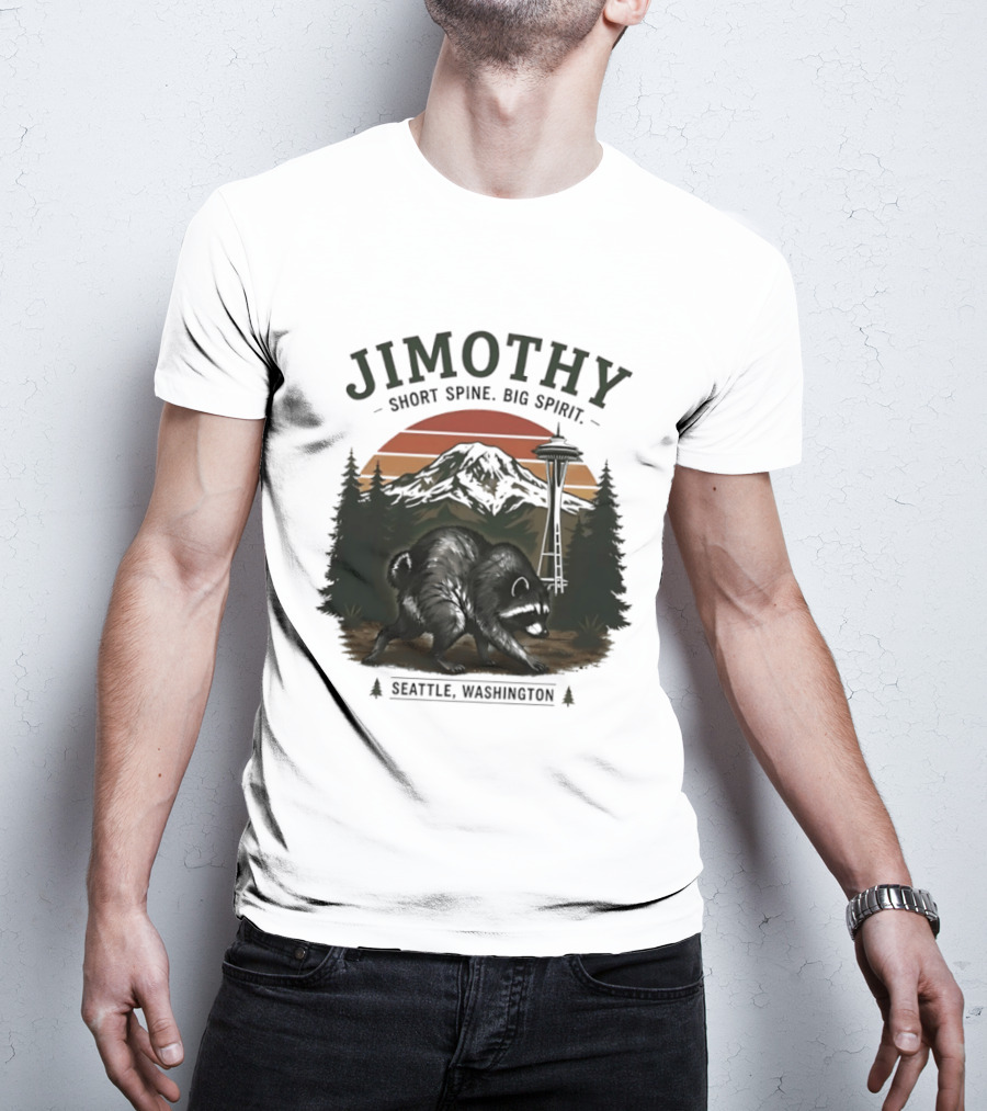 Jimothy Short Spine Big Spirit Bear Seattle Washington Skyline Sunset T-Shirt