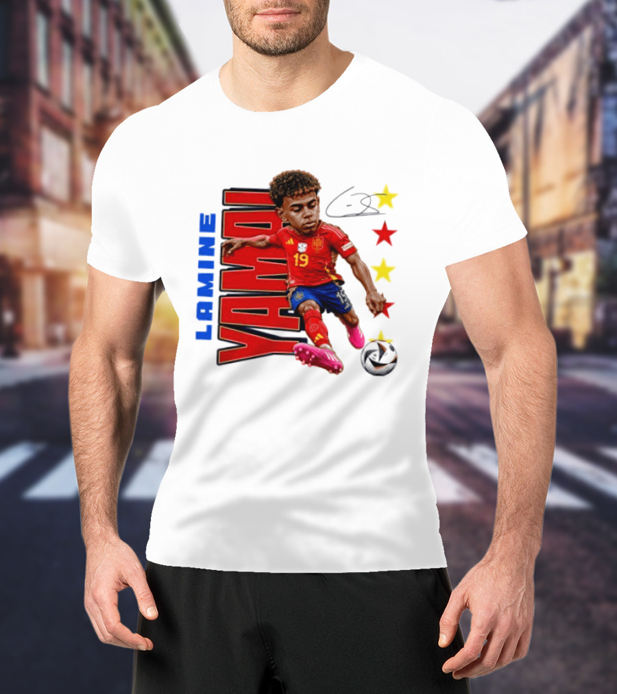 Lamine Yamal No 19 Spain National Team Soccer Star With Signature And Stars T-Shirt