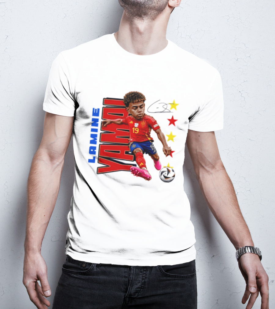 Lamine Yamal No 19 Spain National Team Soccer Star With Signature And Stars T-Shirt