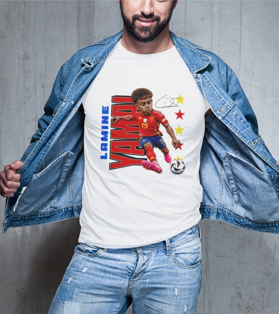 Lamine Yamal No 19 Spain National Team Soccer Star With Signature And Stars T-Shirt