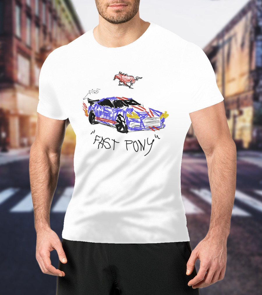 Mustang Fast Pony Fire Muscle Car Racing Sketch T-Shirt