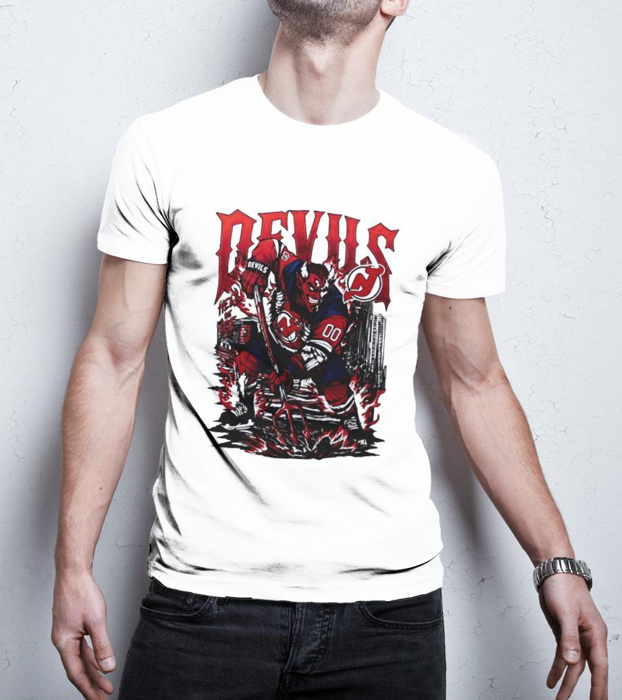 New Jersey Devils Hell On Ice Demon Skating T-Shirt