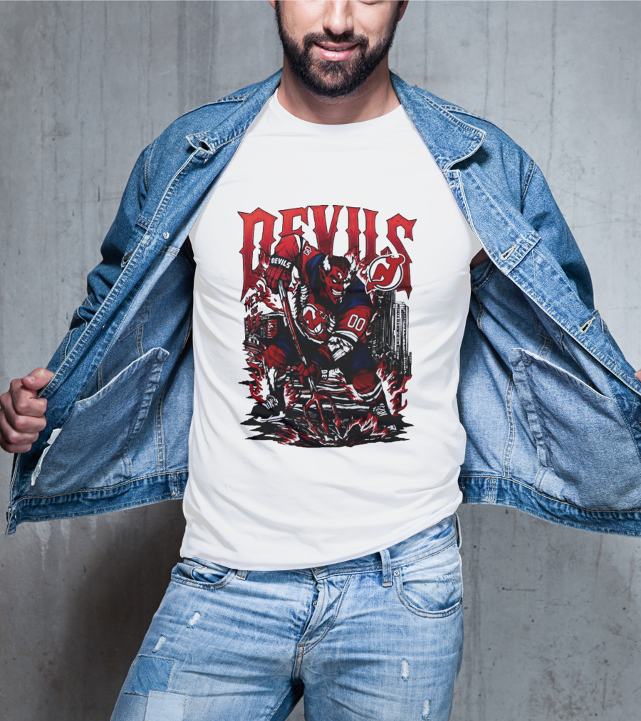 New Jersey Devils Hell On Ice Demon Skating T-Shirt