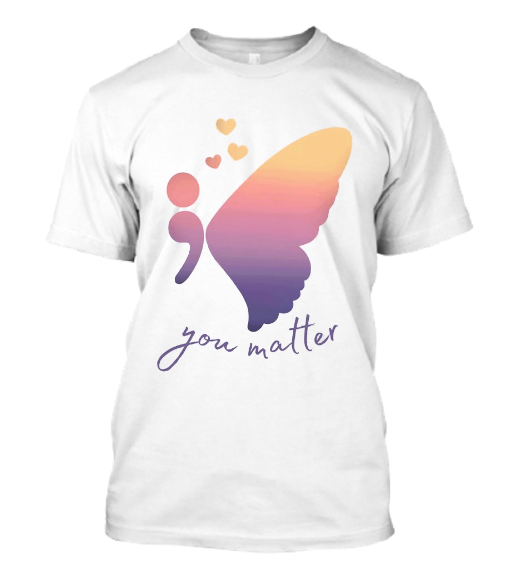 Semicolon Butterfly You Matter Inspirational Mental Health Awareness T-Shirt
